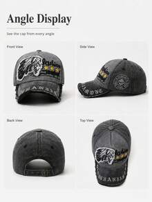 1pc Vintage Washed Denim Baseball Cap, Letter Embroidery, Distressed Frayed Brim, Adjustable Casual Outdoor Sports Sun Hat, Unisex - Letter Embroidery Style - View 7
