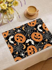 1pc Halloween Pattern Table Runner, 4pcs Halloween Pattern Placemats, Suitable For Holiday, Party, Birthday, Dinner, Kitchen Dining Table Decoration, All Season Room Decor, Home Textile Decoration Table Runner - Multicolor - View 5
