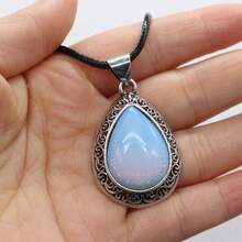 39x27mm Natural Crystal Agate Semi-Precious Stone Teardrop Pendant, Gemstone Inlay Zinc Alloy, Abalone Shell Necklace - Water Drop Natural Stone Pendant - View 9