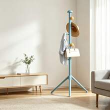 Freestanding Coat Rack With Multi Staggered Hooks, Stable Tripod Base Vertical Garment Stand, SpaceSaving Floor Clothes Hanger Organizer For Entryway Bedroom Hallway, Cute Pastel Storage Rack ForHat Scarf Handbag - White - View 8