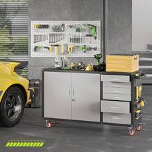 Heavy Duty Rolling Workbench With Drawers And Storage Cabinet Adjustable Shelf Pegboard Mobile Tool Chest Work Table Workstation Stand On Wheels For Workshop Garage Repair Shop Black - 55" W - View 6