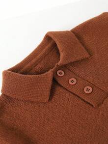 Boys Polo Collar Sweater Autumn Fashion New Brown Versatile Pullover Knitwear - Brown - View 5