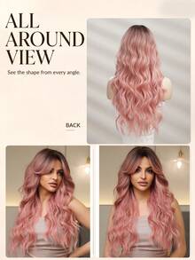 Wig Sintetis Panjang Bergelombang Longgar Motif Kupu-kupu Merah Muda Gradien 26 Inci, Serat Tahan Panas, Belahan Tengah, Gaya Alami Bervolume, Cocok untuk Halloween, Thanksgiving, Natal, Acara Cosplay, Aksesori Festival, dan Ekstensi Rambut - MultiWarna - View 5
