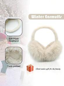 FADZOYLE 1件裝冬季可折疊毛絨耳罩，可愛女款可調節頭帶耳罩，抓絨內裡，中性蓬鬆保暖耳罩 - 長毛-白色 - 查看 5