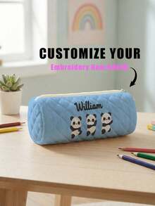 1pc Customized Embroidered Name Rhombus Round Pencil Case, Can Be Customized According To Your Unique Design, Perfect For Children To Store Pencils, Print Your Own Name Or Print Your Sister's And Classmates' Names As Gifts For Them - Multicolor - View 3