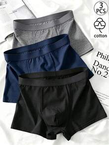 3pcs/Pack Men's Mid-Stretch Solid Color Knitted Fabric Breathable Comfortable Casual Boxer Briefs - Multicolor - View 2
