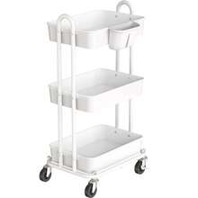 Rolling Utility Cart With Hanging Bucket, Storage For Bathroom, Kitchen, Office, Study Room, Nursery Diaper - White - View 8