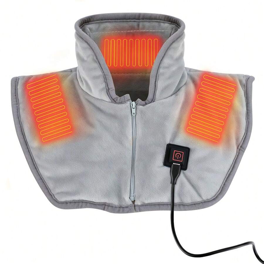 Shawl-Style Heating Pad, USB Powered Zippered Neck & Shoulder Warm Scarf, Home & Office Heat Therapy Vest - View 1