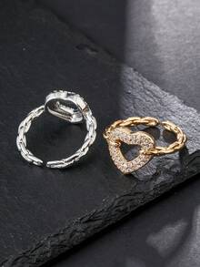 1pc Fashion Cubic Zirconia Heart Ring For Women, Gold And Silver Dual Color Optional, Open Adjustable Band, Suitable For Daily Wear, Evening Party And Banquet - Heart Ring - View 6