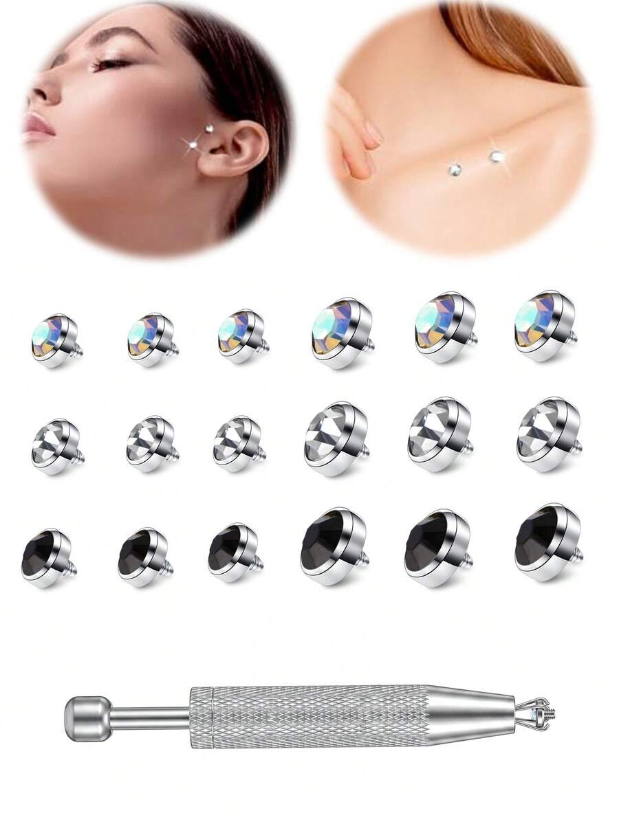 AVYRING 12-18 buah 14G 2.5mm/4mm Perhiasan Tindik Kulit, Termasuk Alat Penjepit Bola Tindik, Ujung Jangkar Tindik Mikro Zirkonia Kubik, Cocok Untuk Wanita - MultiWarna - View 1