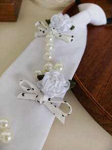 3D Flower Pearl String Polka Dot Bowknot White Tie-Free Necktie For Women, Exquisite Shirt Decoration Necktie For Girls - White Small Flower Pearl - View 4
