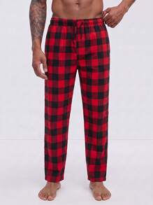 Snug League 1pc Vintage Black & Red Plaid Men's Pajama Pants - Loose, Comfortable, With Pockets, Fall, Winter - Multicolor - View 4