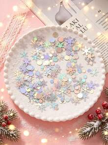 15/30/50g Christmas Snowflake Sequins, Holographic Iridescent PVC Table Confetti, Winter Snowflake Round Glitter Decor, Suitable For Christmas Party Table Decoration, Gift Box Filler, Holiday Photo Background Supplies - Multicolor - View 4