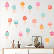 1set Colorful Ice Cream Pattern Wall Sticker, Self-Adhesive Paper, Suitable For Home Decoration, Room Decoration, Wall Decoration, PVC Waterproof Material, Removable - Self-adhesive - View 2