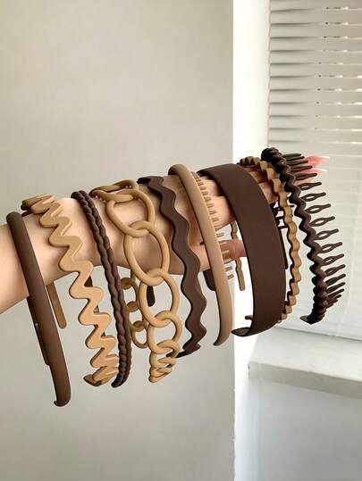 9pcs Plastic Headbands, Non-Slip Design, Perfect Gift For Girls