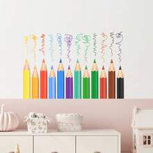 1pc 2D Colorful Colored Pencil Line Wall Sticker, Minimalist Hand-Drawn Natural Element Classroom Culture Wall Self-Adhesive Decorative Sticker - MK49057 - View 4