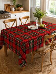 1pc Red Plaid Table Cloth, Classic Christmas Polyester Round Tablecloth With Tartan Checkered Pattern, Washable Decorative Table Cover For Dining Table, Kitchen, Holiday Party, Wedding, Home Decor And Indoor Outdoor Use - Multicolor - View 14