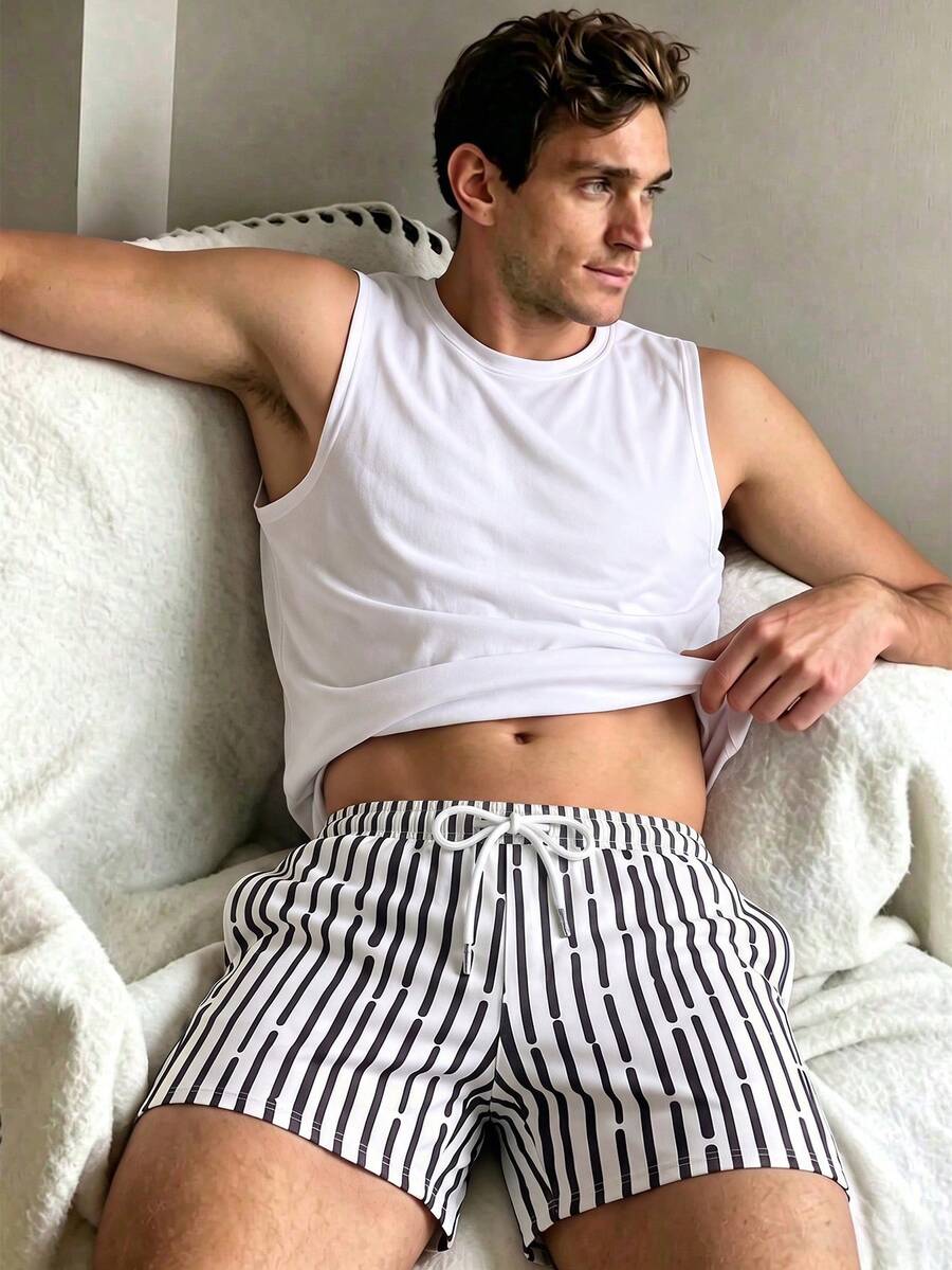 Men's Summer Crew Neck Casual Tank Top And Casual Shorts Loungewear Set - White - View 1