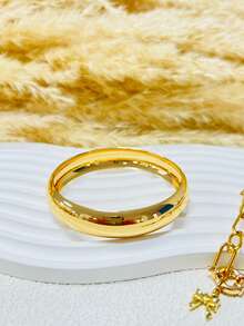 4pcs Unique Wide Cuff Bracelet Set, Gold Wide Thick Bangle Set, Luxury Elegant Style, Gift For Her - Yellow Gold - View 6