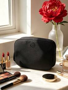 Black Nylon Zipper Makeup Bag With Embossed Logo, Portable Cosmetic & Toiletry Storage Bag For Daily Use And Business Travel ARMANI‑GIFT‑65 - Black - View 1