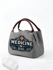 Vintage Medicine Bag, Striped Tote Lunch Bag, Women's Tote Bag, Travel Essential Storage Bag And Laptop Storage Bag, Zippered Toiletry Bag, Portable Work Travel And Home Organization Bag, Large Capacity Striped Storage Bag, Vintage MEDICINE BAG Pattern Decoration, Portable Makeup Bag Suitable For Medical Personnel And Office Workers, Multi-Functional Travel Business Trip Bag For Daily Use, Halloween Gift, Women's Birthday Gift - Multicolor - View 15