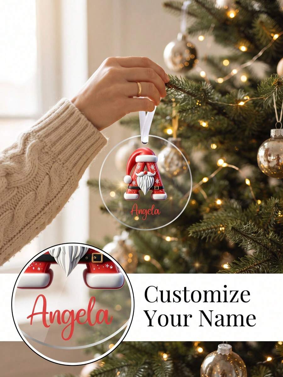 Customize 1 Personalized Santa Claus Hat Acrylic Decoration - Customized Name, Circular Christmas Acrylic Decoration, Holiday Gift For Family And Friends - Multicolor - View 1