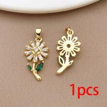 1pc 18K Gold Plated Plant Charms Cubic Zirconia Life Tree Sunflower Palm Leaf Daisy Pendants For DIY Necklace Jewelry Making Crafts - Gold - View 10