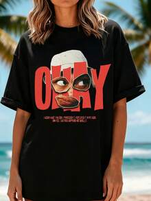 Oversized T-Shirt With Collage Portrait Print, Comfortable Fit For Everyday Wear And Party Occasions - Black - View 1