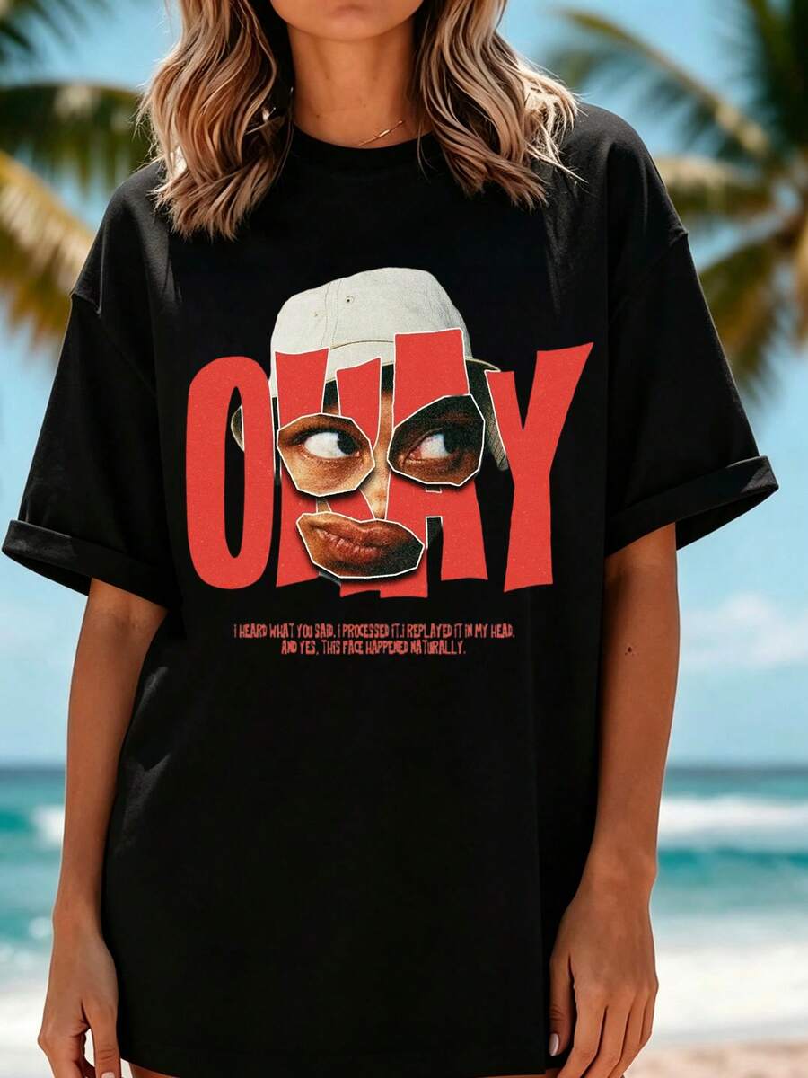 Oversized T-Shirt With Collage Portrait Print, Comfortable Fit For Everyday Wear And Party Occasions - Black - View 1