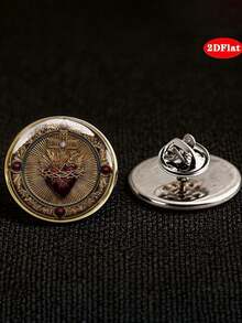 2DFLAT Vintage Sacred Heart Brooch, Cross And Thorn Crown Badge, Retro Style Cultural Enthusiast Pin, Backpack And Hat Decoration, Distressed Anti-Scratch Wear-Resistant, Holiday Cultural Collection Commemorative Gift - Multicolor - View 2