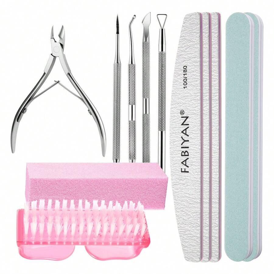 12pcs/Set Manicure Set Nail Clippers Cuticle Scissors Nail Pusher Nail File Shaping Polishing Buffer Nail Brush Dust Brush Complete Manicure Tool Kit - Multicolor - View 1