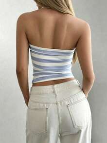 Women's Casual Vintage Sexy Striped Camisole, Suitable For Street And Commute In Summer, Y2K Aesthetic - Light Blue - View 2