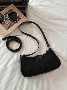 Retro Patch Chain Bag For Women, Simple Lock Clasp, Underarm Bag, Versatile Shoulder Bag, Casual, Can Be Slung, Women's Bag - Black - View 9