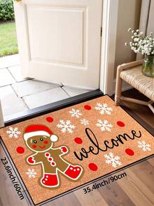 1pc, Winter Christmas Funny Smiling Gingerbread Man Welcome Pattern Door Mat, Holiday Style Machine Washable Polyester Fiber Mat, Suitable For Indoor, Party, Daily Decor, All Season Use - Orange - View 12