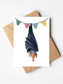 OBOVAY 1pc "Party Bat" Halloween Birthday Card With Envelope - Cute Spooky Bat Cartoon Design - Fun Halloween Greeting For Friends And Family - Blank Inside - A - View 4