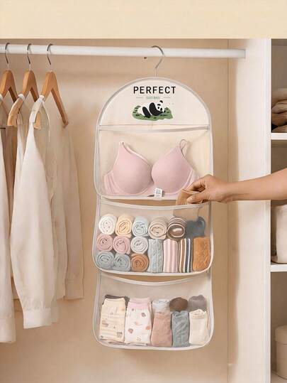 1pc/2pcs/3pcs Hanging Storage Bag For Socks, Bras, Wardrobe Organizer, Breathable Mesh Design, Clear Visibility, Easy Access, Large Opening, Washable, Space-Saving For Student Dorms/Shared Living Spaces, Fits Behind Doors And Bedside