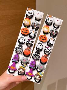 28pcs Halloween Pumpkin, Ghost, Skeleton Accessory Towel Ring Hair Ties, Sweet & Cool Braided Hair Accessories, Suitable For Holiday Party Cosplay Props, Day Of The Dead Party, Can Be Given As Halloween Hair Accessory Gift - Multicolor - View 7