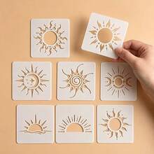 8pcs Reusable Moon Phase Stencil Set, Multi-Purpose Painting For Walls, Mats, Floors, Fabrics, Clothing, Furniture And Canvas - Sets - View 2