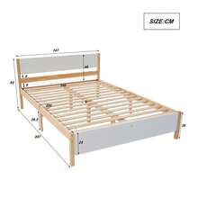 Double Bed, Wooden Bed, Pine Wood Frame With Center Foot, Youth Bed, Adult Bed, With Headboard And Footboard Made Of MDF, White And Natural, 140x200 Cm, 207 X 147 X 82 Cm - White - View 3