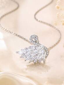 1pc Dreamy Gradient Zirconia Splice, Bright Silver Thin Chain, Exquisite & Elegant, Perfect For Date, Evening Party, Gift - White - View 8