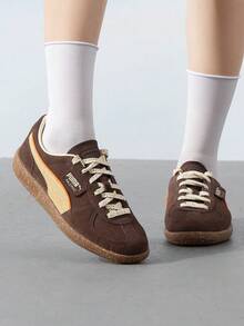 Puma 男女款復古經典訓練鞋運動鞋 Palermo Cannoli 系列，輕量極簡舒適透氣運動休閒鞋 398382-02 - 咖啡棕色-奶油香草色-樹膠色 - 查看 3