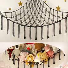 1pc Large White Boho Style Plush Animal Hammock Or Hanging Bed, Doll Hammock, Eastern & Western Animal Corner Storage Net With Tasseled Hooks For Plush Doll Hanging Storage, Suitable For Bedroom Decor, Rama Gift, Birthday Graduation - White - View 5
