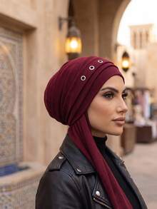 2pcs/Ste Hijab Wanita Muslim, Turban Rajut Bergaris dari Poliester, Penutup Kepala Islami Sederhana untuk Wanita Muslim, Cocok untuk Perjalanan, Sholat, dan Aktivitas Sehari-hari - Merah - View 3