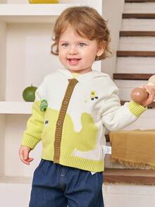 Balabala Kids Knit Cardigan Sweater Soft Long Sleeve Pullover Jacket Cute Fall Winter Baby Clothing - Yellow-green Hue - View 2