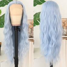 Gorgeous Blue Loose Wave Lace Front Wigs 26 Inch Pre Plucked Long Wavy Hair Wigs Glueless Light Blue Hair Heat Resistant Fiber Hair 13X4 Loose Wavy Synthetic Hair Replacement Wigs For Women Perfect For Daily Wear & Parties - 藍色 - 查看 6
