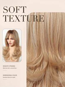 22 Inch Medium-Long Curly Wavy Wig, Mixed Blonde Color, Natural Heat-Resistant Synthetic Fiber Wig, Suitable For Women's Daily Wear, Parties And Commuting - Blonde Ombre - View 7
