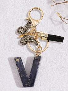 1pc Black Fashion Letter Keychain, Designed For Women's Bags, Exquisite And Compact, With Leopard Butterfly Pattern And Gold Plate 26 Letters A-Z Pendant, Suitable For Girls, Perfect As A Commemorative Gift For Valentine's Day, Teacher's Day And Halloween - Black - View 35