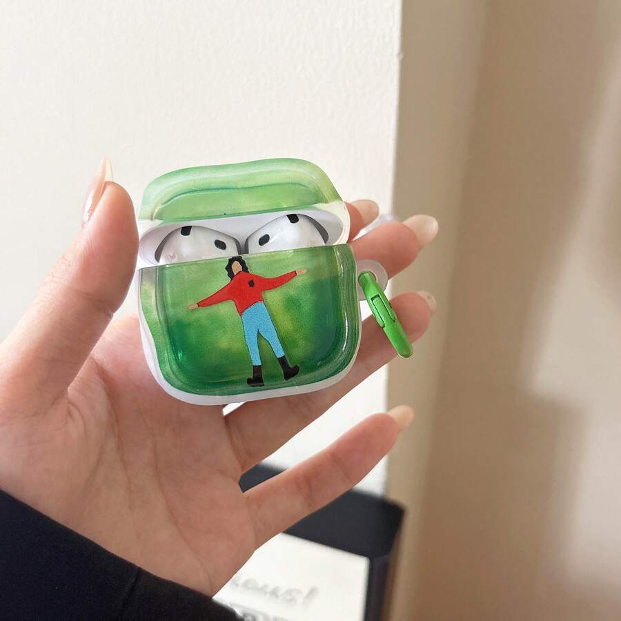 1pc Green Lawn Oil Painting Pro 3 Earphone Case Protective Cover For AirPods 4/3/2 - Multicolor - View 1