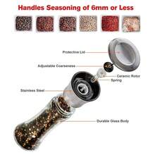 Tall Salt And Pepper Grinder – Black Pepper And Vanilla Seasoning Bottle, Reusable Manual Grinding – Plastic Lid – Adjustable Grind Setting – Glass Material – Ideal For Home, Kitchen, And Barbecue - Clear - View 8