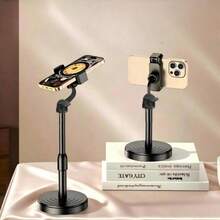 1pc/Adjustable Rotating Phone Stand Waterproof ABS Desktop Tripod, Phone Video/Live Streaming Holder, Effortless Stand, Phone Holder (Refer To Page Video For Installation Steps), Gift, Present, Fixed Stand - Black - View 1